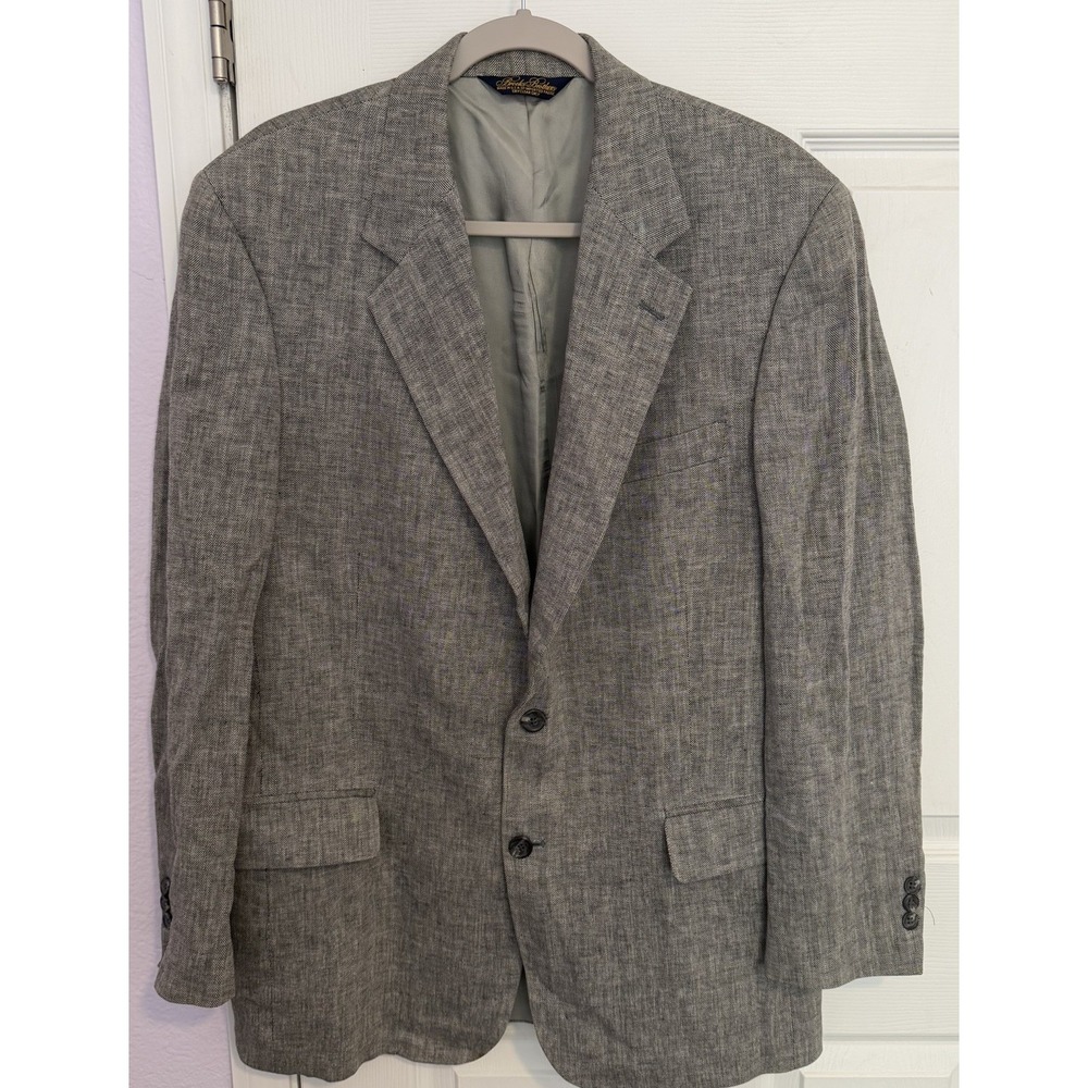 Brooks Brothers Men's 100% Linen Sport Coat 40R Gray Blazer Jacket Herringbone